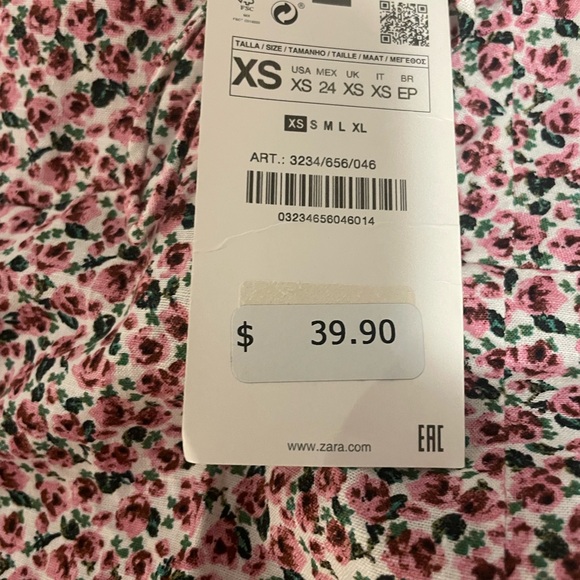 Zara NWT Linen Blend Floral Mini Dress Pink Green XS - Picture 4 of 7